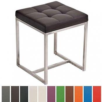 Taburete Bajo Barci Marrón de Simil Cuero con Base de Acero Inoxidable y Altura de Asiento de 48 cm
