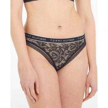 Tanga de encaje floral con inscripción Tommy Hilfiger