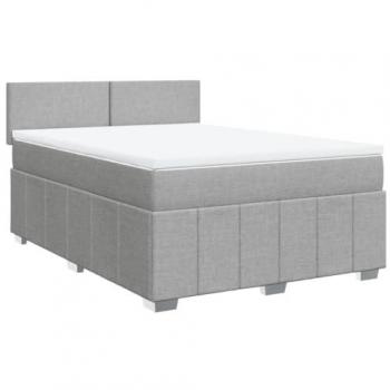 Cama box spring con colchón tela gris claro 140x200 cm