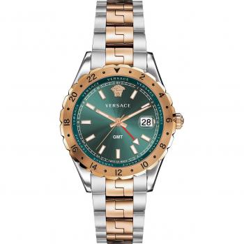 Versace GMT Hellenyium Watch Silver/Rosegold Gray Male ONE SIZE