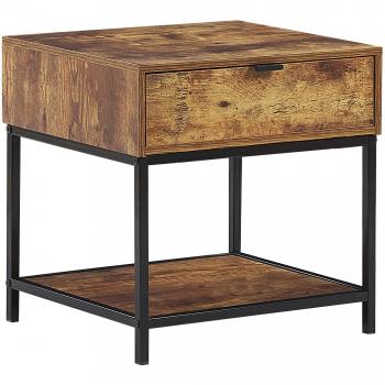 BELIANI Mesa auxiliar de madera oscura con marco de metal negro, 1 cajón y estante, muebles para sala de estar Berkley