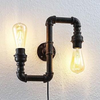 Lindby Lámpara de pared Josip industrial, negro, metal, 2 llamas, E27, para salón y comedor, diseño up & down