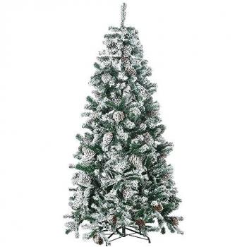 HOMCOM Árbol de Navidad Artificial Nevado 180 cm con 695 Ramas, 57 Piñas, Apertura Automática, Base de Acero Plegable Ø104x180 cm Verde