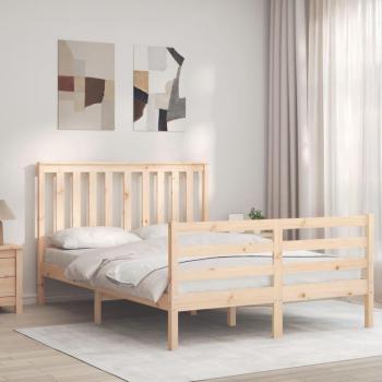 Cama de matrimonio con cabecero doble pequeño en madera maciza color marrón Vidaxl