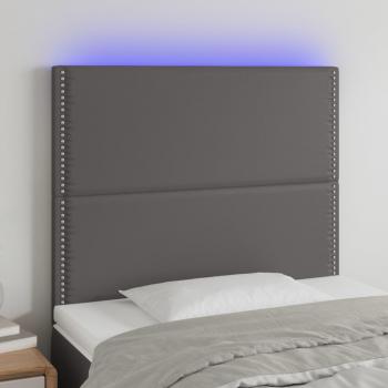 Cabecero LED Cuero Sintético Gris 100x5x118/128 cm