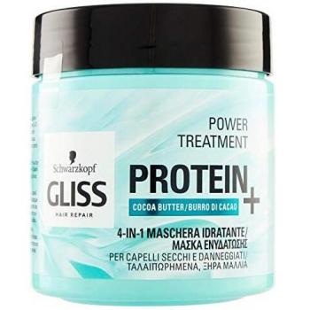 Gliss - Mascarilla Proteína 4 en 1 Manteca de Cacao, Proteína para tu Cabello, Fórmula Vegana y sin Colorantes Artificiales, Cabello Dañado y/o Seco, Azul, 400 mililitros