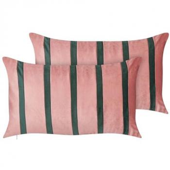 Conjunto de 2 cojines de terciopelo 35 x 60 cm hechos a mano con diseño de rayas rosa y verde Crodyline