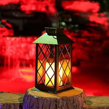 Tomshine Linterna Solar con Vela Efecto Luz LED Solar Jardín Lámpara,Estilo Vintage, Exterior Iluminación Balcón Jardín Faroles de Decoracion