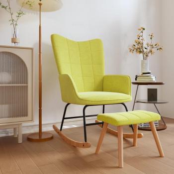 Sillón Rock mecedora con reposapiés en tela verde Vidaxl