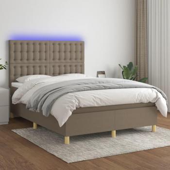 Cama box spring Tortoria 140x190 cm con colchón y luces LED en tela gris taupe