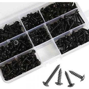 Iraza Juego de Tornillos Autotaladrante de Cabeza Extraplana,Acero al Carbono,Set de 340 Piezas Negro