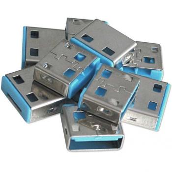 Lindy 40462 - Pack de 10 Bloqueadores de Puertos USB Tipo A, Color Azul, Sin Llave, Material ABS