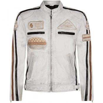 Infinity Leather Men's Racing Moto Jacket - White - Size 2XL