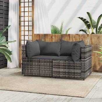 Garden Corner Sofas with Cushions 2 pcs Grey Poly Rattan