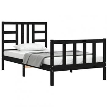 Estructura de cama con cabecero de madera maciza negra 90x200 cm