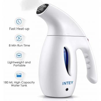 INTEY Plancha Ropa Vapor Vertical, Plancha Vertical Viaje, Plancha de vapor portátil, Calentamiento Rápido y Duración 10min, Eliminación Eficiente para Arrugas, Ideal para Viaje y Hogar - 180ml