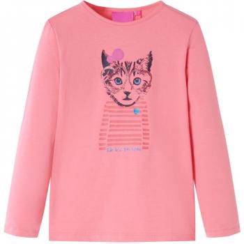 Camiseta para Niños Manga Larga Estampado de Gato Jersey Ropa Cuello Redondo Rosa 116