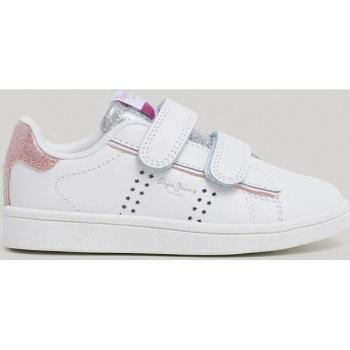 Zapatillas de piel para niña Pepe Jeans con doble cierre autoadherente modelo Player Night Gk PGS30601 blancas