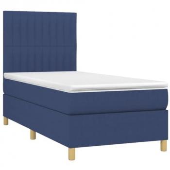 Cama box spring con colchón viscoelástico de espuma, protector, muelles ensacados, adaptable, acolchado reversible, tela azul 90x200 cm