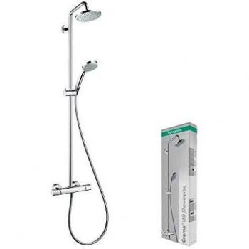 Hansgrohe 27135000 Croma 160 Showerpipe, 4 Tipos de Chorro con Termostato Visto, 160 mm
