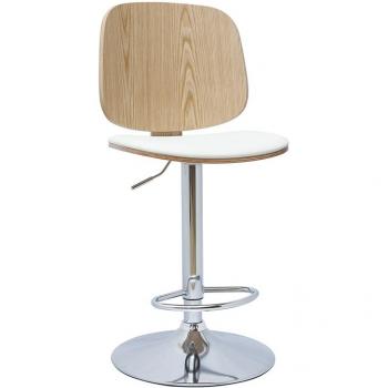 Taburete de cocina ajustable de diseño blanco con madera clara BECK
