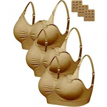 FeelinGirl Sujetador de Maternidad Sostén de Amamantamiento sin Hilo ni Costura para Lactancia Conjuntos de Lencería para Mujer con Extensores de Sujetador Beige/3 Piezas XL