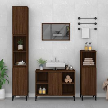 Conjunto de muebles de baño 3 piezas marrón madera roble multicapa