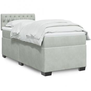 Cama box spring con colchón de muelles terciopelo gris claro 100x200 cm