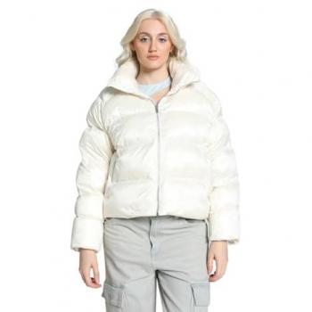 Puma Women's Shiny Puffer Jacket - Pure White - Size S - Casual, Sustainable, Recycled Nylon