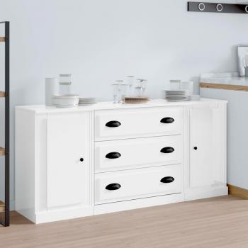 Aparador de 3 piezas de madera contrachapada blanco brillo, mueble de almacenaje para salón, buffet auxiliar y armario de almacenamiento