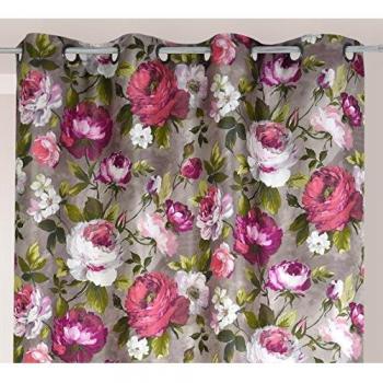 Cortina Jacquard Multicolor con Motivos Florales Rosa 150 x 260 cm
