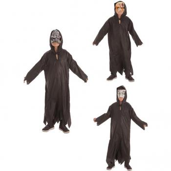 Disfraz infantil de terror con túnica y máscara en 3 modelos surtidos, color negro