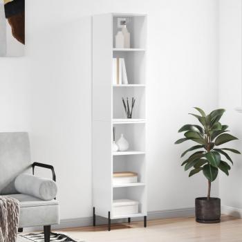 Aparador alto contrachapada blanco brillante 34,5x32,5x180 cm con 3 estantes, Mueble de Almacenaje de Salón, Buffet para salón, Armario Auxiliar y Armario de Al