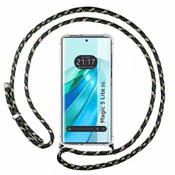Funda Colgante Transparente Honor Magic 5 Lite 5G con Cordón Verde/Dorado