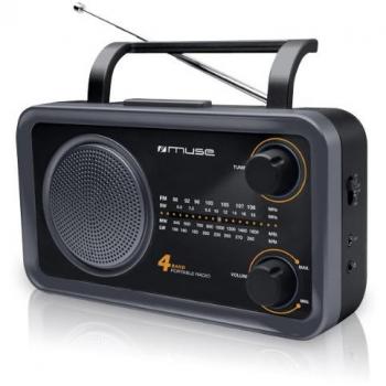 Muse M-05DS - Radio Portátil Analógica de 4 Bandas con Puerto Auxiliar, Color Negro