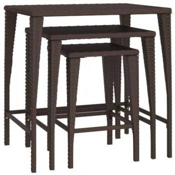 vidaXL Garden Nesting Tables 3 pcs Brown Poly Rattan