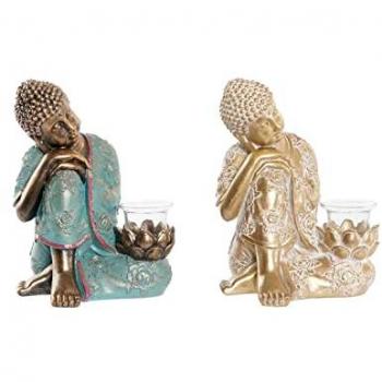 Figura Decorativa DKD Home Decor 17 x 14,5 x 23,7 cm Dorado Buda Verde Oriental (2 Unidades)