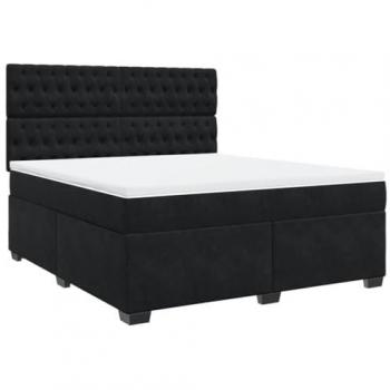 Cama box spring con colchón de muelles en terciopelo negro 180x200 cm