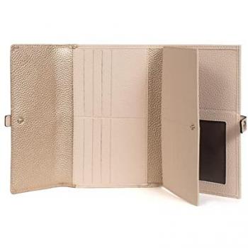 Cartera Doble Pliegue de Cuero Sintético Hexagona para Mujer en Color Nude/Dorado