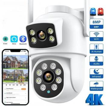 Cámara IP Wifi 4K 8MP PTZ Doble Pantalla para Exteriores con Detección Humana, Lentes Dobles y Visión Nocturna en Color