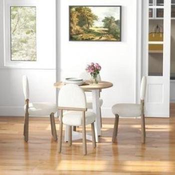 Mesa De Comedor Vikk Homcom 4 Personas Roble/Blanco Ø80x75 Cm