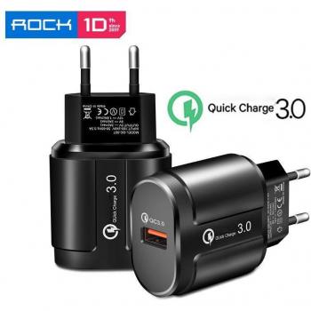 Cargador de Pared ROCK Quick Charge 3.0 3A USB para iPhone y Samsung - Carga Rápida, Compatible con Xiaomi