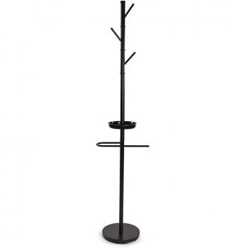 Versa Noa Perchero de Pie de Estilo Minimalista con Galán y Bandeja Vaciabolsillos, Color Negro