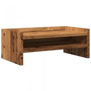 Old Wood Engineered Monitor Stand with 2 Shelves - 42x24x16 cm