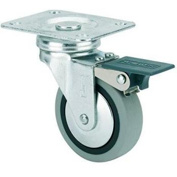 Rueda Giratoria con Freno para Mobiliario Auxiliar, RUEDAS ALEX, B PGI, Fijación de Placa, Aro de Goma, Ø 50 mm