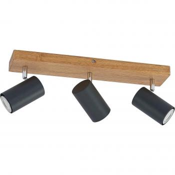 Foco de techo Lindby Maniva, moderno, tres luces, color negro, material madera y metal, tipo GU10