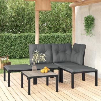 5-Piece Black and Grey Poly Rattan Garden Lounge Set