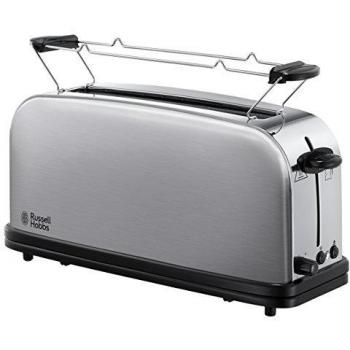 Russell Hobbs Tostadora Adventure - 1 Ranura Larga y Ancha, Tostador para 2 Rebanadas, Bandeja Recogemigas, Calientapanecillos, Función Descongelar, Acero Inoxidable, Plata - 21396-56