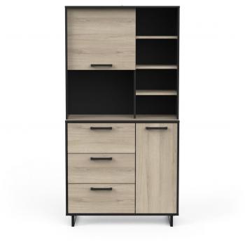 Mueble auxiliar de cocina en melamina color madera oscura y negro, dimensiones 92x180x40 cm