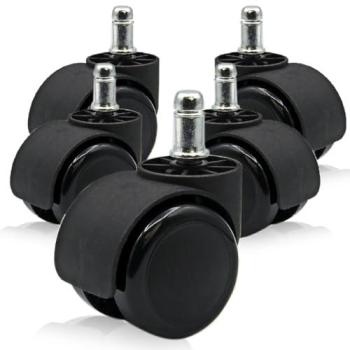 Ruedas de Recambio Giratorias para Silla de Oficina y Gaming, Plástico Negro, Tamaños 11x22 mm y 9x22 mm (5 Ruedas)